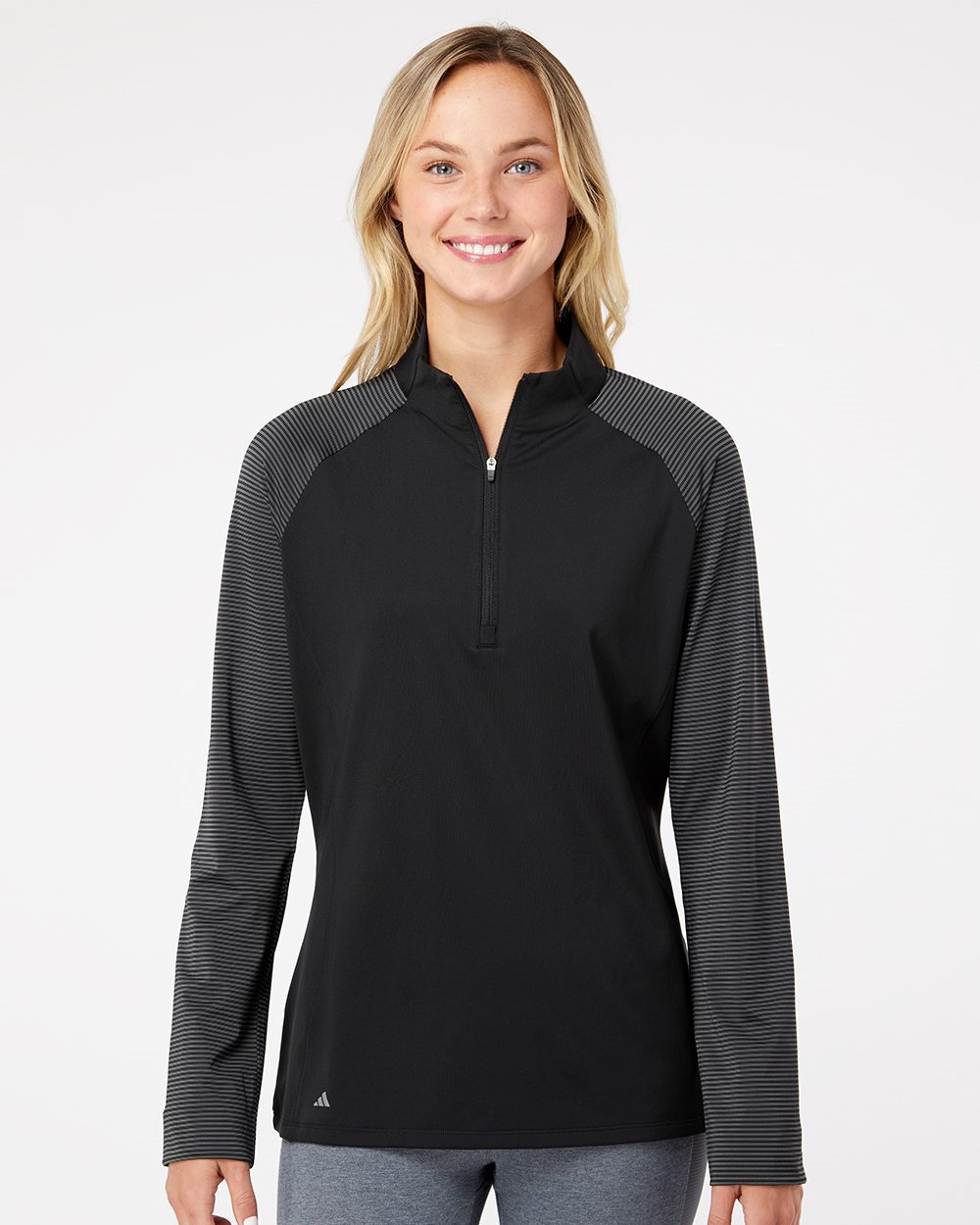 Adidas A521-US Adidas A521 - Women's Stripe Block Quarter-Zip Pullover for custom printing in Montreal