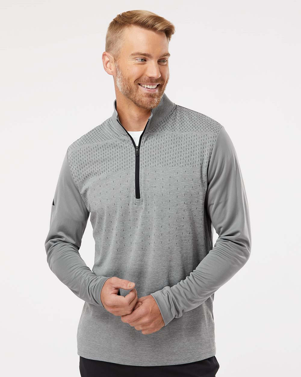 Adidas A522-US Adidas A522 - Heather Block Print Quarter-Zip Pullover for custom printing in Montreal