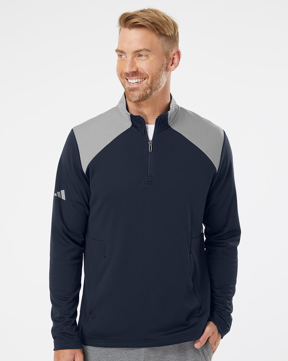 Adidas A532-US Adidas A532 - Textured Mixed Media Quarter-Zip Pullover pour impression personnalisée à Montréal