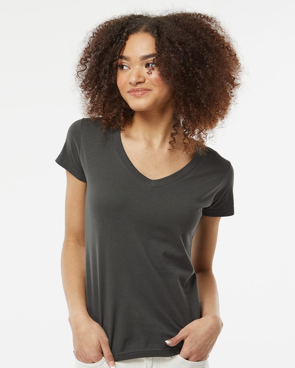 Tultex 214-US Tultex 214 - Women's Fine Jersey V-Neck T-Shirt for custom printing in Montreal
