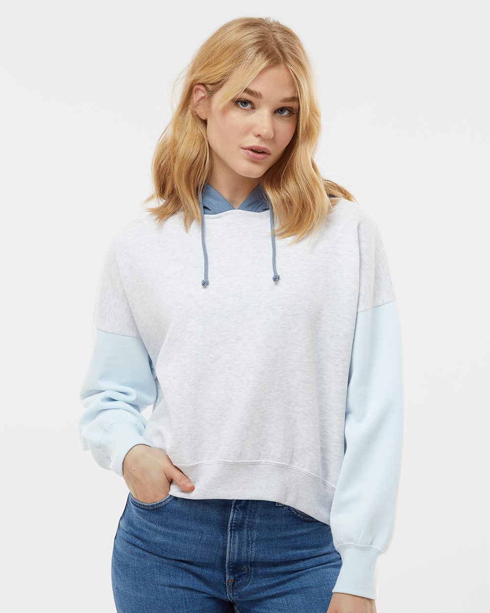 MV Sport W23716-US MV Sport W23716 - Women's Sueded Fleece Colorblocked Crop Hooded Sweatshirt for custom printing in Montreal