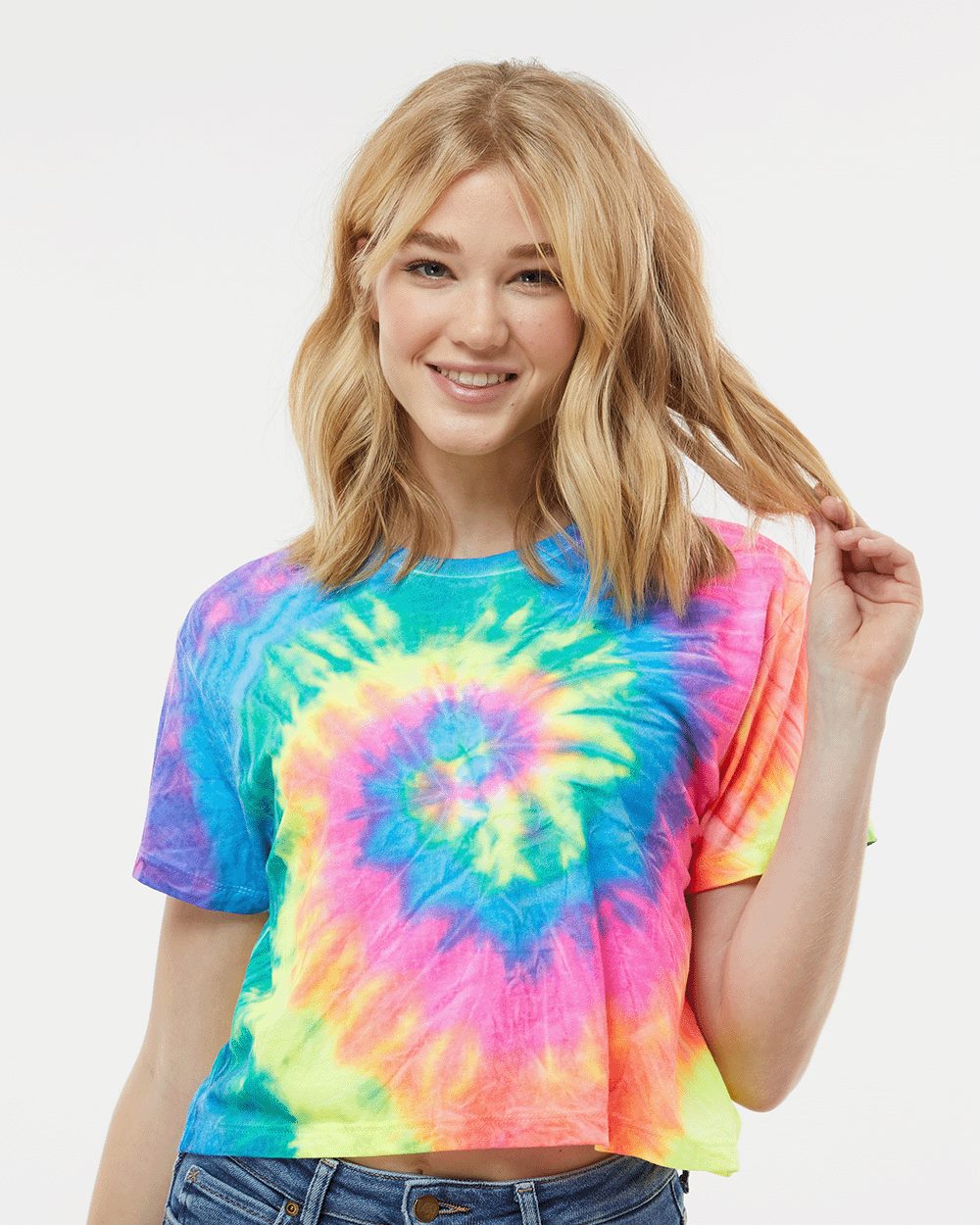 Colortone 1050-US-1 Colortone 1050 - Women's Tie-Dyed Crop T-Shirt pour impression personnalisée à Montréal
