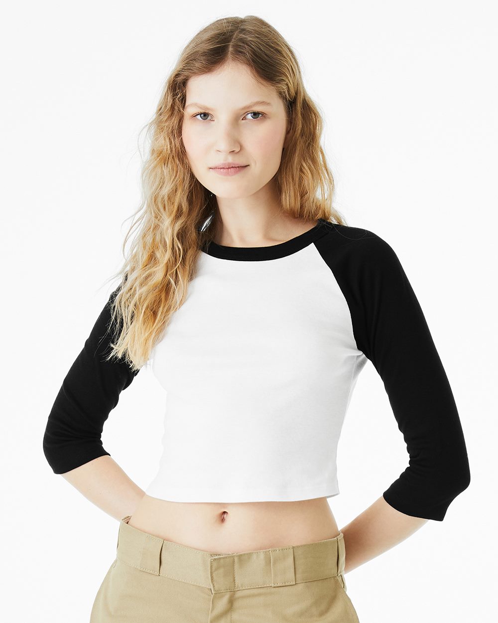 BELLA + CANVAS 1200-US BELLA + CANVAS 1200 - Women's Micro Rib 3/4 Raglan Sleeve Baby Tee pour impression personnalisée à Montréal