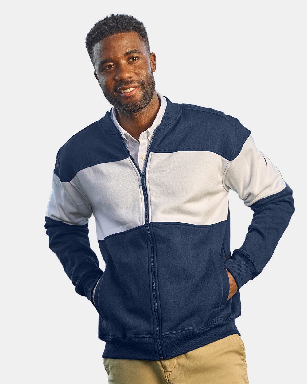 Nautica N17928-US Nautica N17928 - Unisex Anchor Fleece Colorblocked Bomber Jacket pour impression personnalisée à Montréal