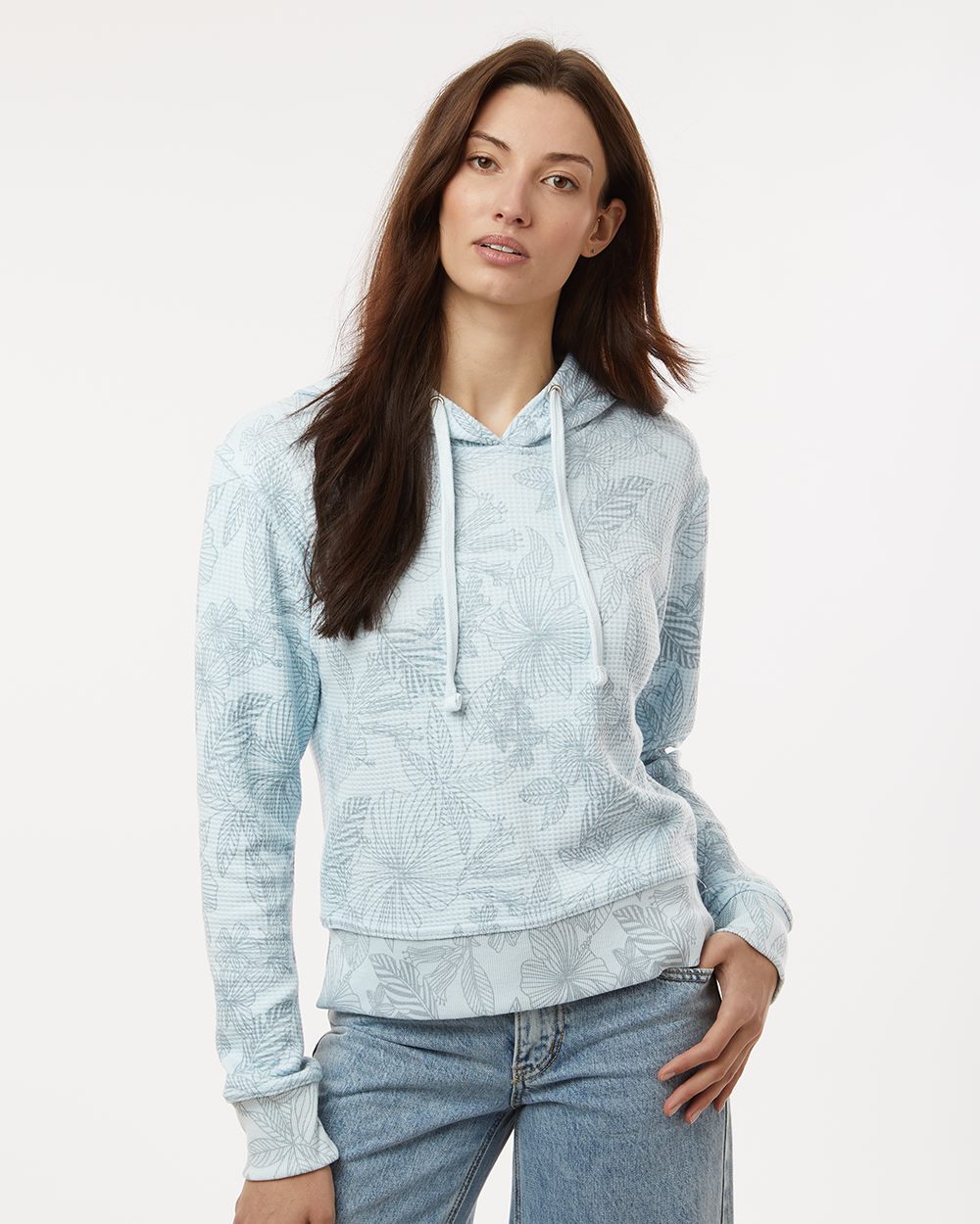 MV Sport W24105-US MV Sport W24105 - Women's Maddie Floral Print Hooded Sweatshirt pour impression personnalisée à Montréal