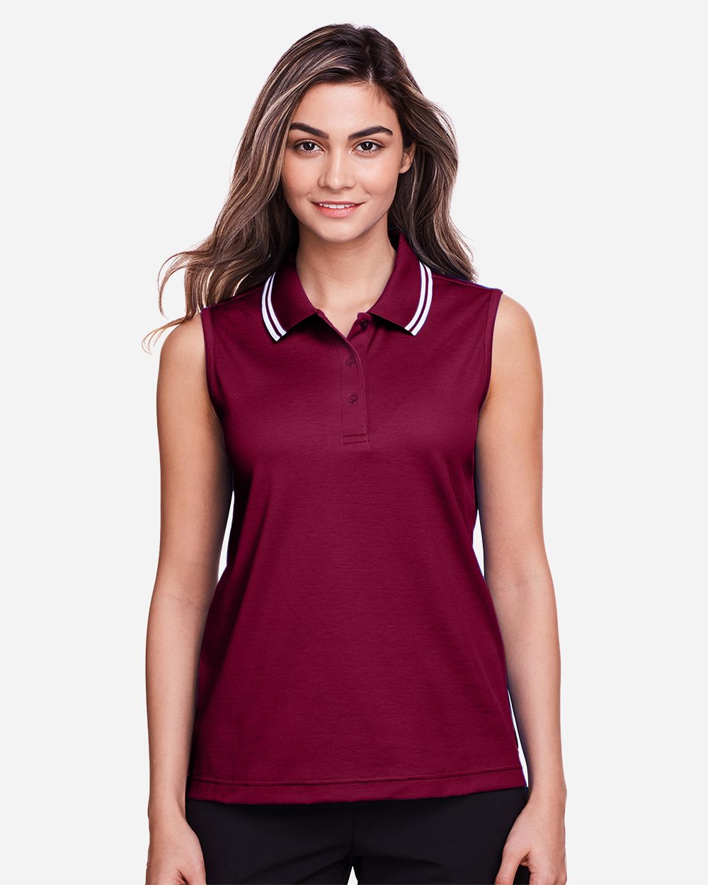 Devon & Jones DG20SW-US Devon & Jones DG20SW - Women's CrownLux Performance® Plaited Tipped Sleeveless Polo for custom printing in Montreal