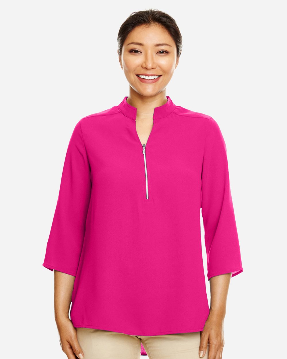 Devon & Jones DP611W-US Devon & Jones DP611W - Women's Perfect Fit™ Three-Quarter Sleeve Crepe Tunic for custom printing in Montreal
