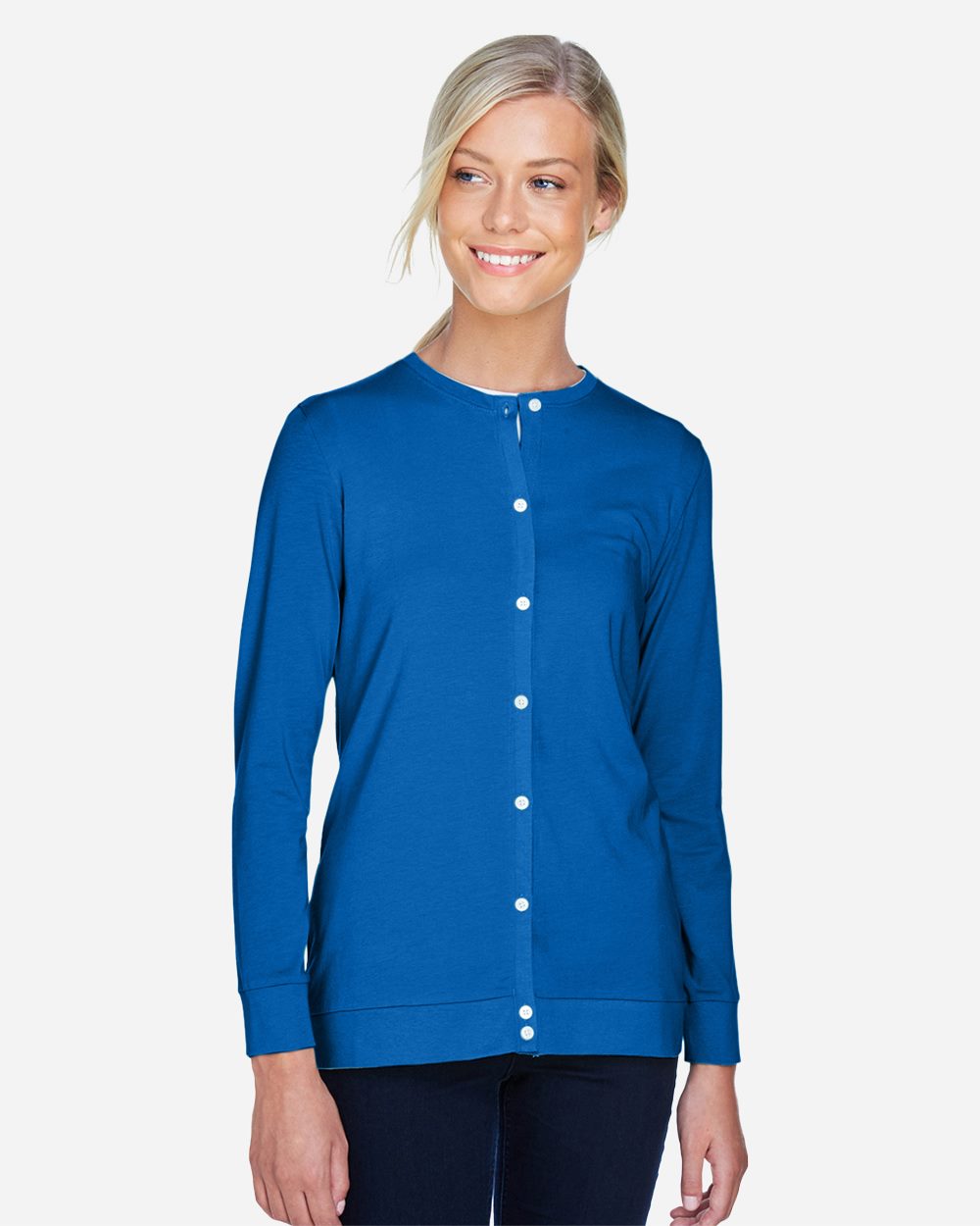 Devon & Jones DP181W-US Devon & Jones DP181W - Women's Perfect Fit™ Ribbon Cardigan for custom printing in Montreal