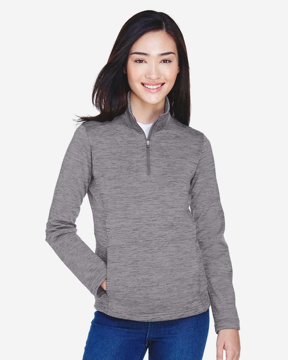 Devon & Jones DG798W-US Devon & Jones DG798W - Women's Newbury Mélange Fleece Quarter-Zip Pullover for custom printing in Montreal