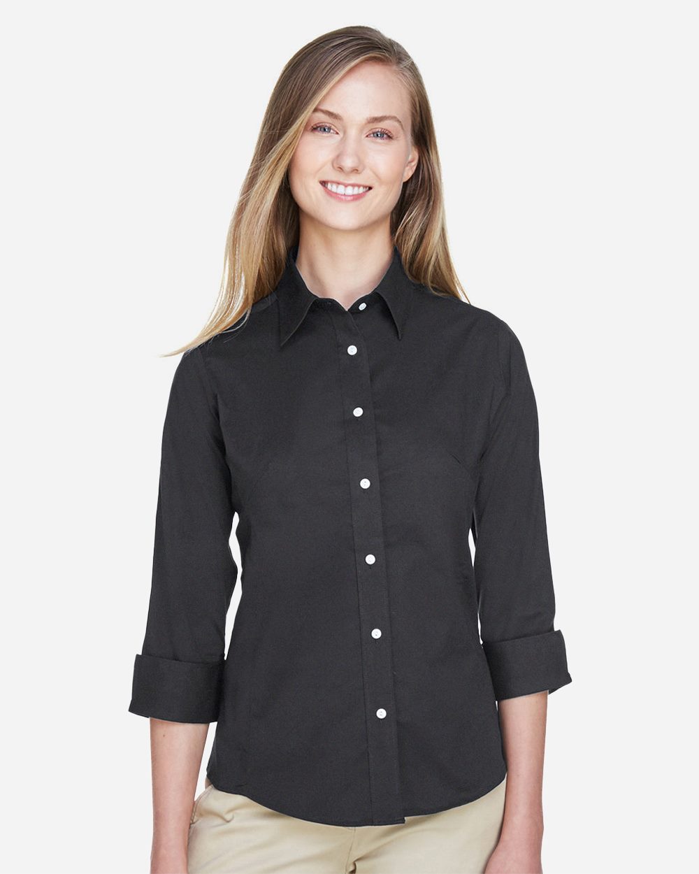 Devon & Jones DP625W-US Devon & Jones DP625W - Women's Perfect Fit™ Three-Quarter Sleeve Stretch Poplin Dress Shirt pour impression personnalisée à Montréal