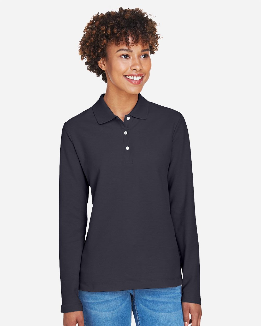 Devon & Jones D110W-US Devon & Jones D110W - Women's Pima Piqué Long Sleeve Polo for custom printing in Montreal