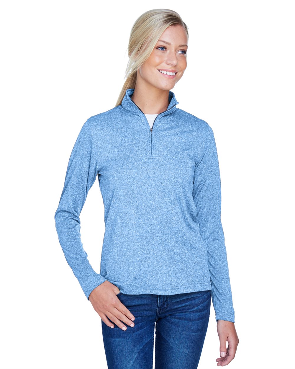 UltraClub 8618W-US UltraClub 8618W - Women's Cool & Dry Heathered Performance Quarter-Zip Pullover for custom printing in Montreal
