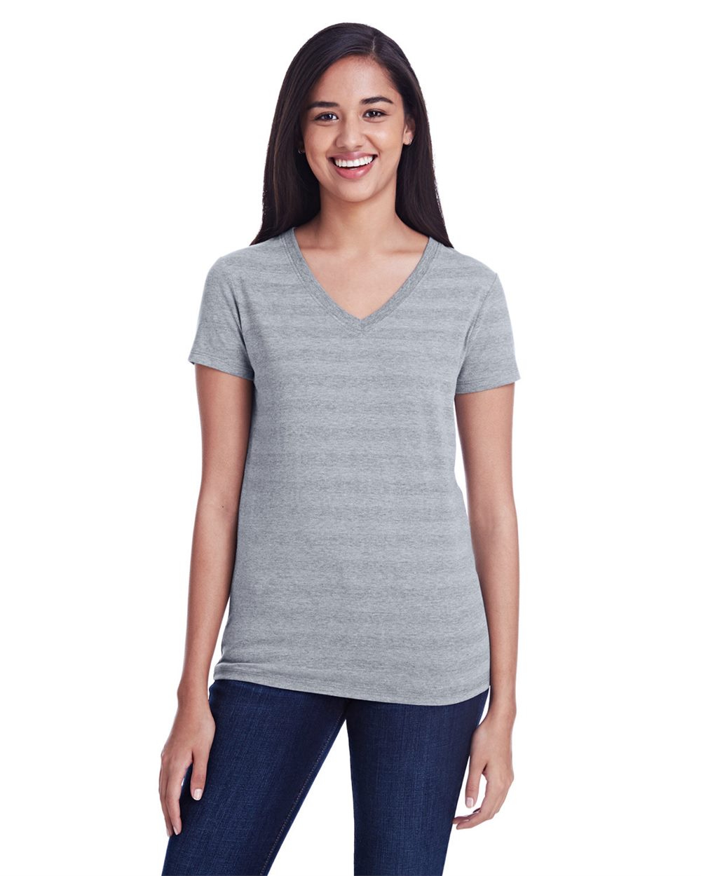 Threadfast Apparel 252RV-US Threadfast Apparel 252RV - Women's Invisible Stripe V-Neck T-Shirt pour impression personnalisée à Montréal