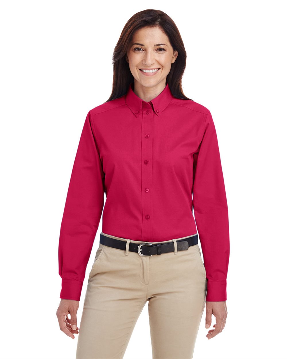 Harriton M581W-US Harriton M581W - Women's Foundation Cotton Twill Shirt with Teflon for custom printing in Montreal