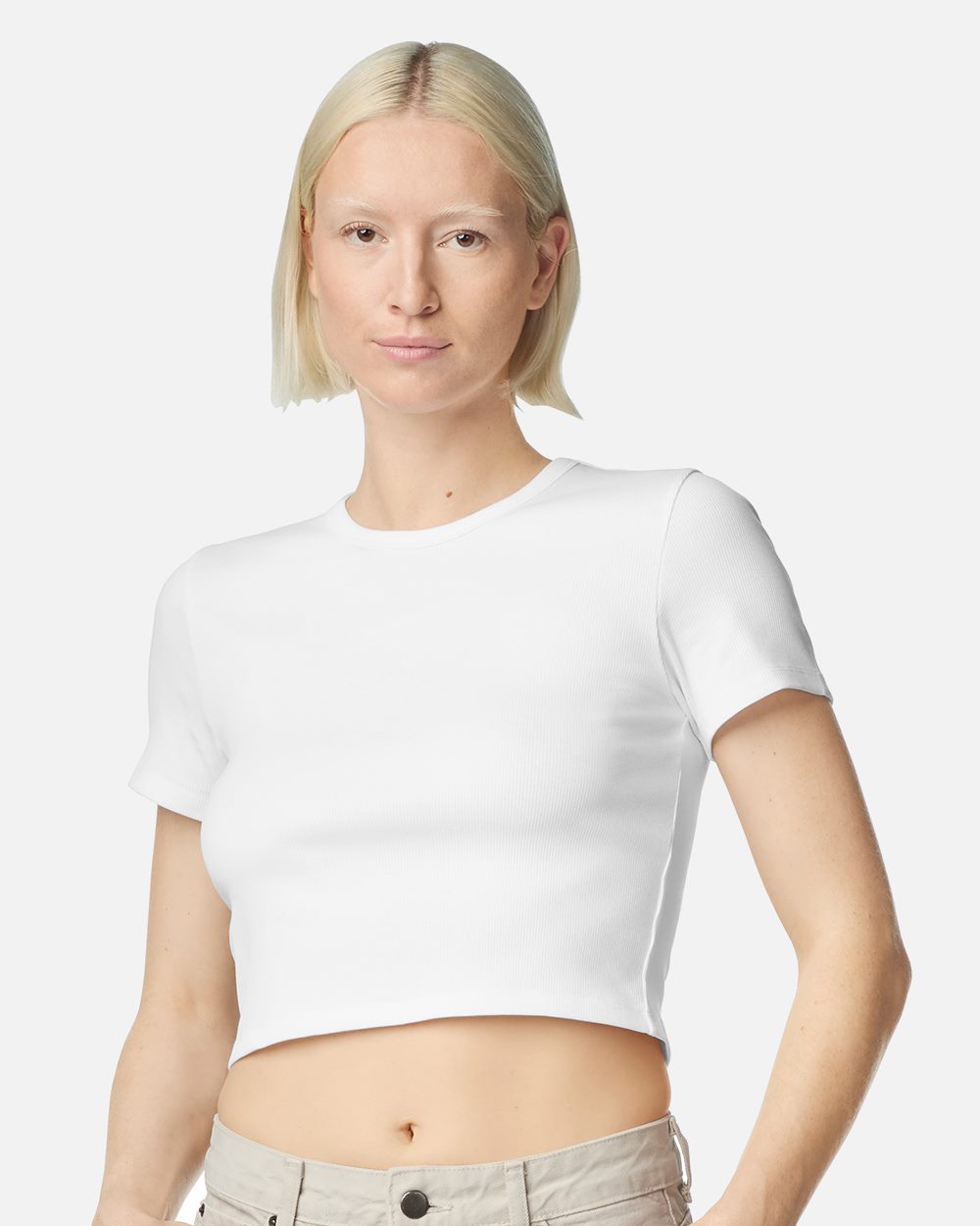 American Apparel BR210-US American Apparel BR210 - Women's Baby Rib Cropped Tee for custom printing in Montreal