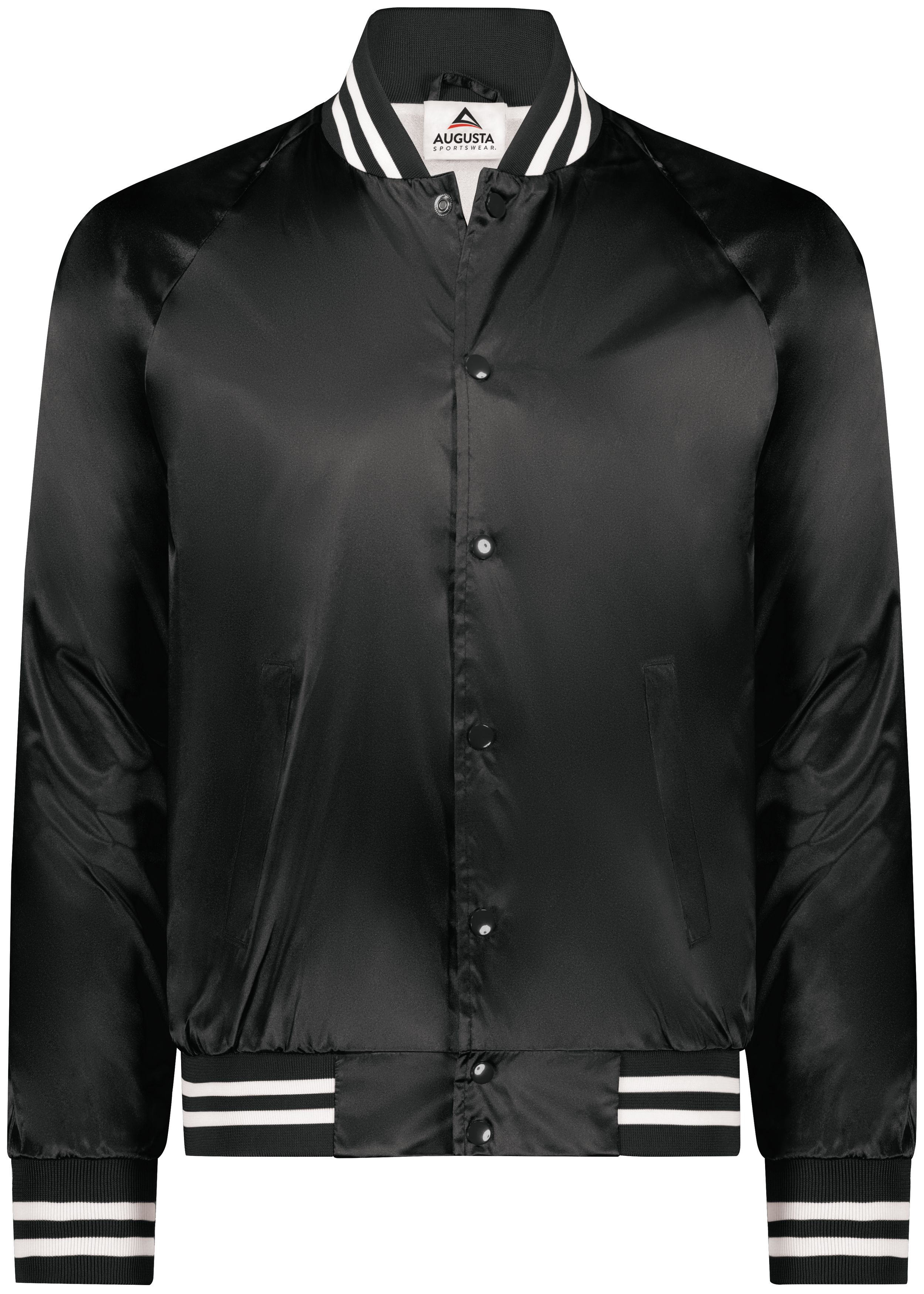 Augusta 3610 Augusta 3610 - Satin Baseball Jacket/Striped Trim for custom printing in Montreal