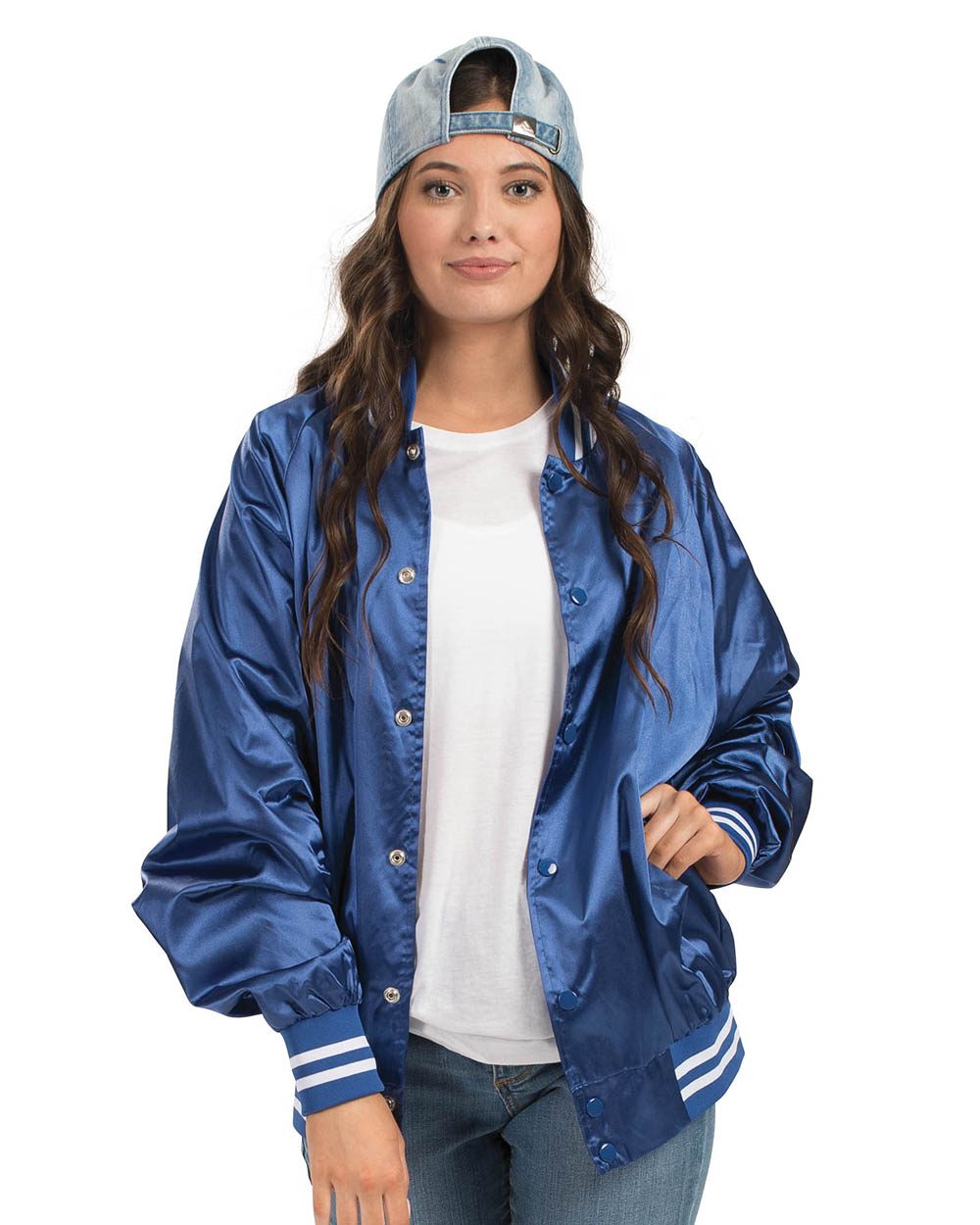 Augusta Sportswear 3610-US Augusta Sportswear 3610 - Unisex Satin Baseball Jacket Striped Trim pour impression personnalisée à Montréal