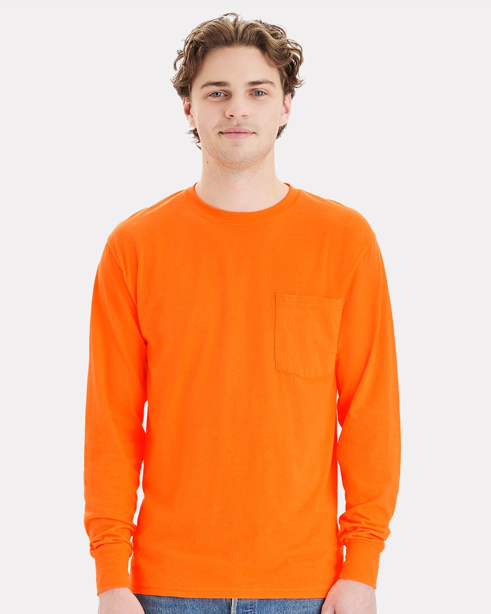 Hanes W120-US Hanes W120 - Workwear Long Sleeve Pocket T-Shirt for custom printing in Montreal