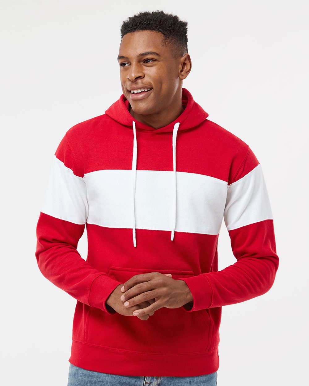 J. America 8644-US J. America 8644 - Men's Varsity Fleece Colorblocked Hooded Sweatshirt for custom printing in Montreal