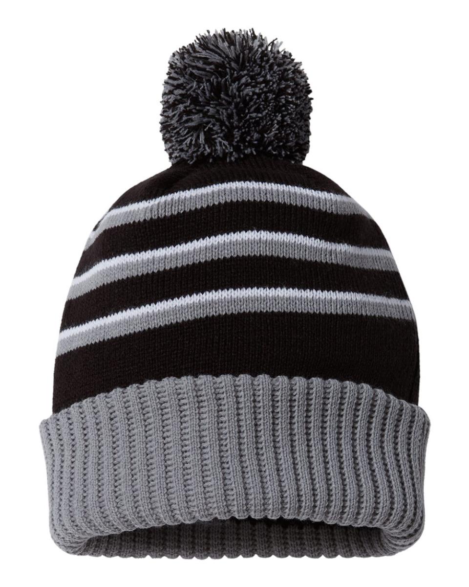 Ideal ID134 Ideal ID134 - Stripe Pom Pom Cuffed Beanie for custom printing in Montreal