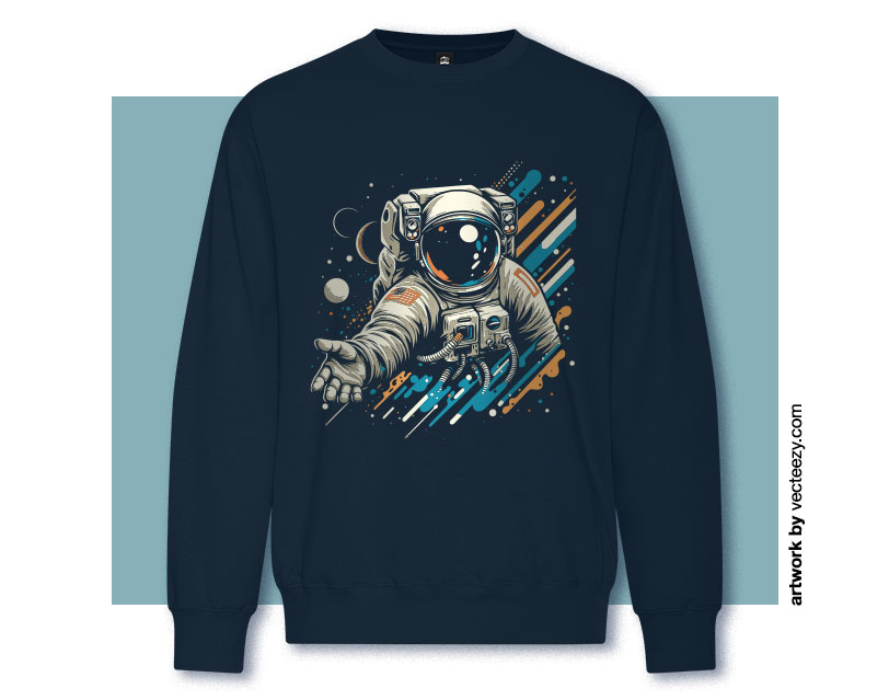 Astronaut print sweatshirt with space background.