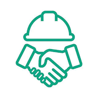 handshake under hard hat icon
